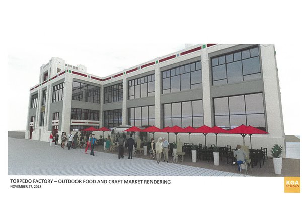 Rendering of Torpedo Factory area food and crafts market