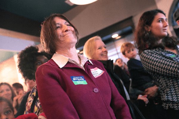 Justin Wilson&#x27;s mother looks on at campaign kickoff.