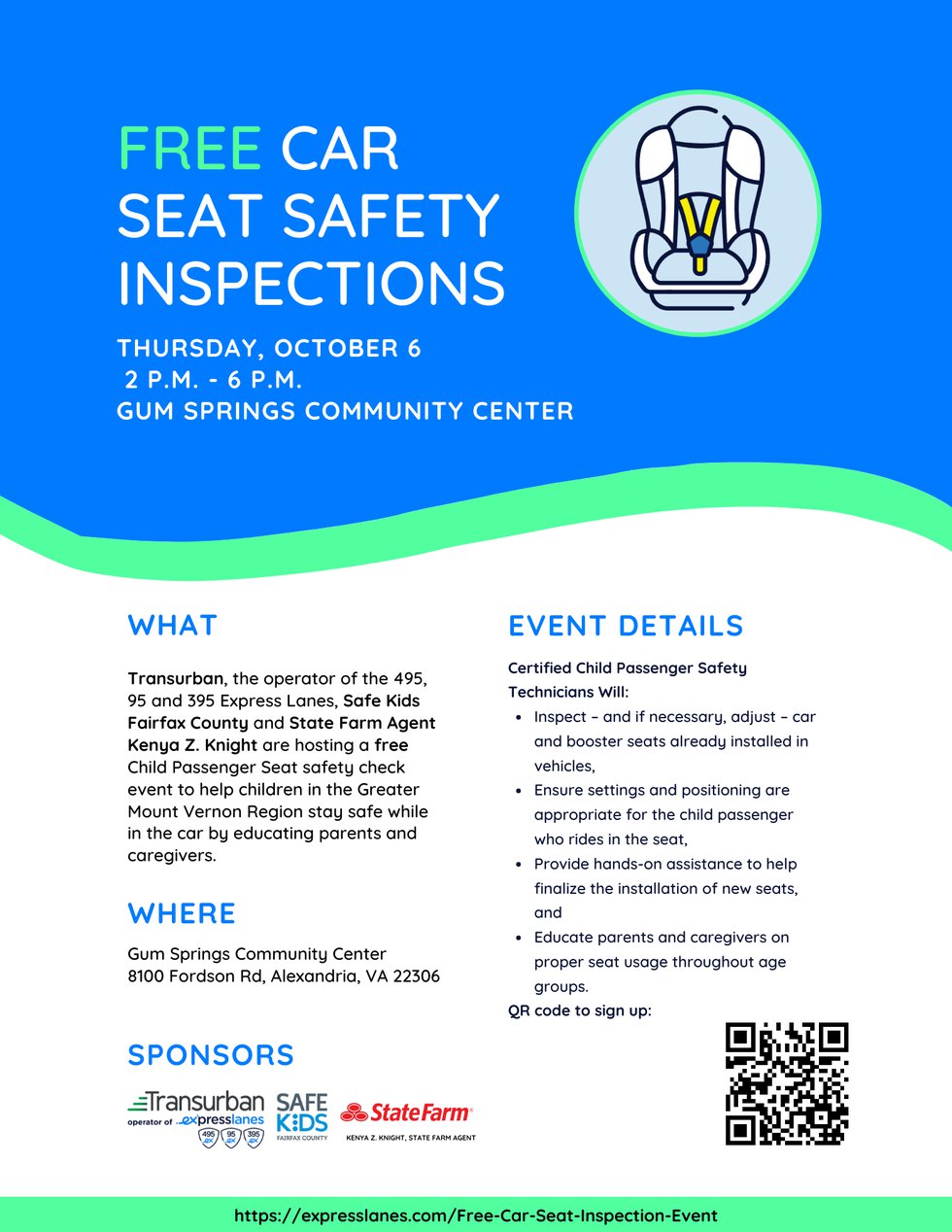 Flyer: free car  seat safety inspections